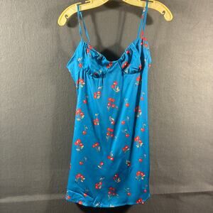 nwt y2k cider women babydoll dress small blue cherries novelty retro dainty